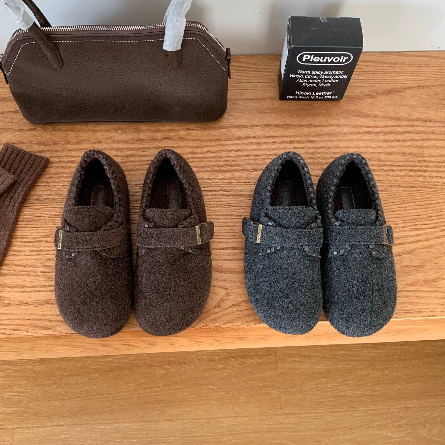 Vela shoes 法式复古圆头勃肯鞋女外穿加绒一脚蹬懒人鞋保暖厚底