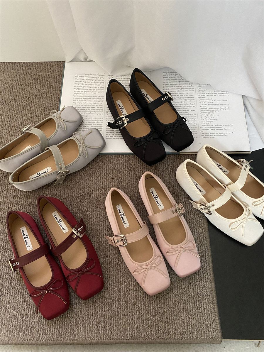 法式绸缎面蝴蝶结芭蕾舞鞋女2023春夏新款外穿一字带平底玛丽珍鞋,女鞋,时尚芭蕾鞋,淘宝优惠券,粉丝福利购,淘宝优惠卷