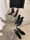 CHIc 复古尖头洋气色高跟气质宽高跟短靴 巴黎晚风 22Autumm ：