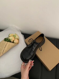 BUGUWU布谷屋 盐系少女~软皮软底小皮鞋学院风圆头系带粗跟单鞋女
