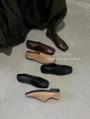 粗跟乐福单鞋 LUDAKE鹿大可 韩国小众方头软皮懒人踩跟两穿小皮鞋