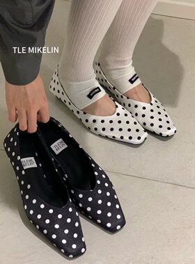 TLE MIKELIN 韩版方头波点设计感浅口单鞋女2026年新款蝴蝶结瓢鞋