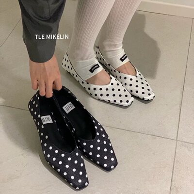 TLE MIKELIN 韩版方头波点设计感浅口单鞋女2026年新款蝴蝶结瓢鞋