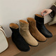 ins风绒面圆头粗跟套筒短靴时尚 MUMIXI 网红同款 百搭显瘦马丁靴女
