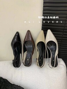 气质尖头单鞋 法式 ALILOVER阿里情人轻熟少女裸色百搭粗跟包头凉鞋