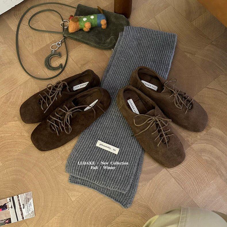 LUDAKE鹿大可 复古真皮方头系带深口乐福鞋小众设计感加绒豆豆鞋,女鞋,浅口单鞋,淘宝优惠券,粉丝福利购,淘宝优惠卷