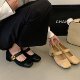 一字带浅口单鞋 SHOE 拼接方头粗跟玛丽珍鞋 女2026年新款 REN 法式
