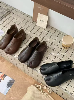 LUDAKE鹿大可 韩系老钱风分趾猪蹄鞋复古油皮质感粗跟乐福单鞋女