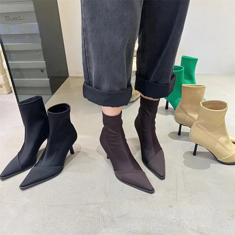 CHIc 22Autumm ：）筷子腿速成复古洋气尖头显瘦气质百搭高跟短靴,女鞋,时装靴,淘宝优惠券,粉丝福利购,淘宝优惠卷