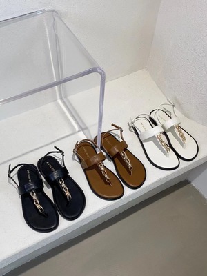 少女复古链条扣饰夹趾软底凉鞋