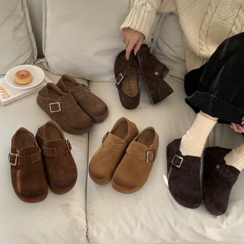 BEILIXUAN 小个子5cm内增高厚底全包勃肯鞋复古擦色真皮乐福单鞋