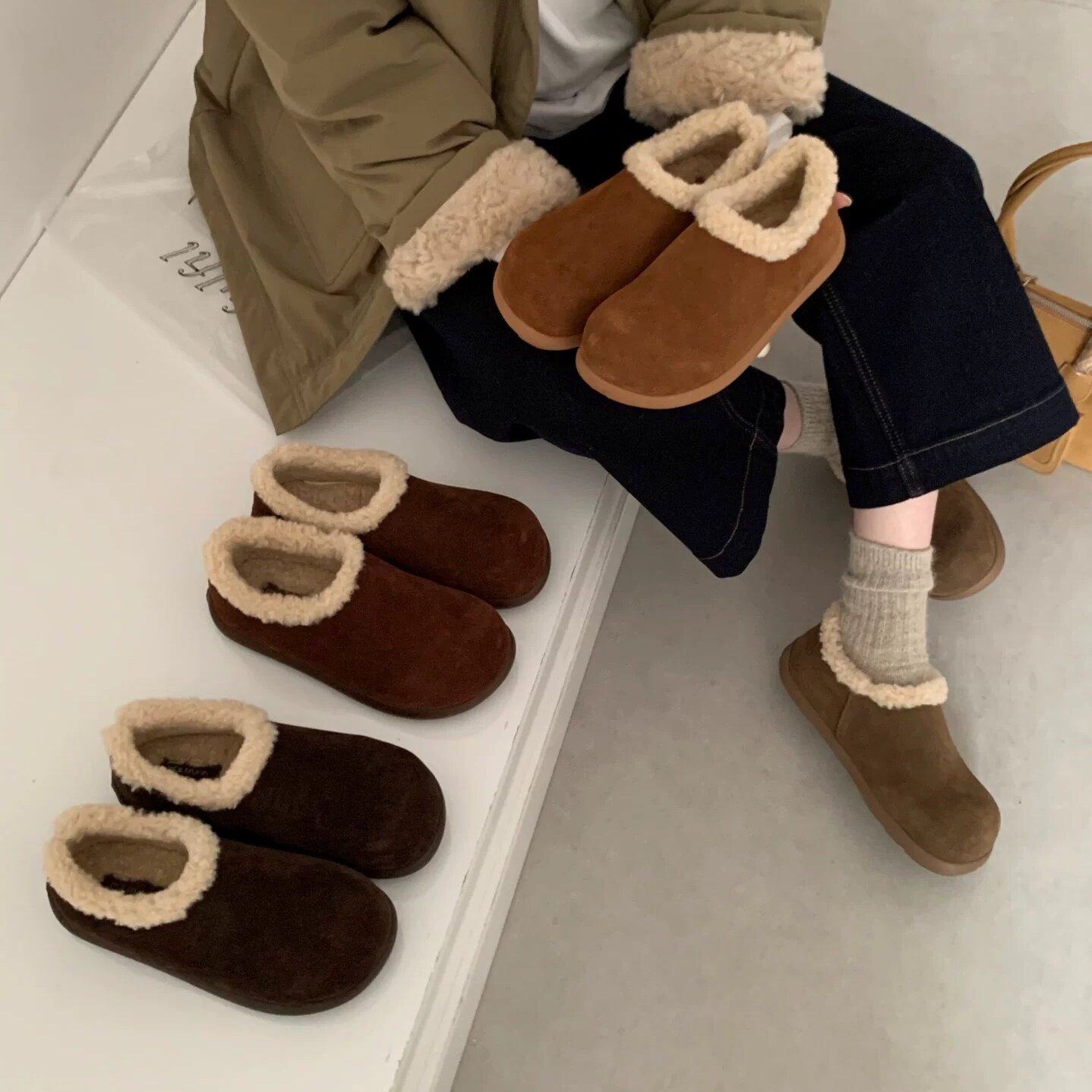 BEILIXUAN 韩版厚底加绒勃肯鞋女2025秋冬新款气质一脚蹬毛毛单鞋,女鞋,浅口单鞋,淘宝优惠券,粉丝福利购,淘宝优惠卷