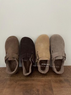 MIDING米町 超舒服真皮勃肯鞋秋冬新款复古圆头加绒保暖软底棉鞋