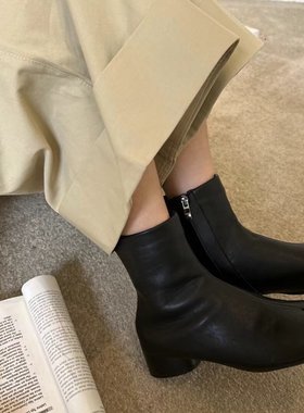 「CHIC2024NEW 」韩国分趾猪蹄设计师款女春秋冬季侧拉链巨显瘦靴