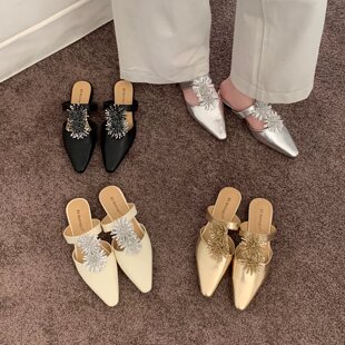 BS-Bashagirl 法式花朵包头半拖鞋女夏外穿气质防滑穆勒鞋一字拖