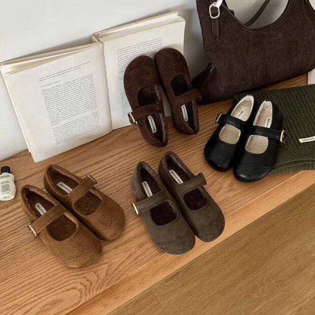 BULVJI韩版气质一字带玛丽珍鞋女2025年秋冬新款加绒浅口平底单鞋,女鞋,浅口单鞋,淘宝优惠券,粉丝福利购,淘宝优惠卷