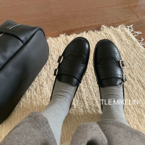 THEMIKELIN 复古时髦布洛克小皮鞋女英伦风加绒一脚蹬乐福鞋单鞋