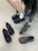 日系JK小皮鞋 ALILOVER阿里情人 高级感复古方头粗跟厚底乐福单鞋
