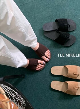 TLEMIKELIN极简老钱风设计感真皮夹趾平底人字拖鞋复古百搭凉拖夏