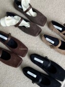 气质百搭平底单鞋 JINXINGQI复古磨砂皮方头一字带玛丽珍鞋 法式