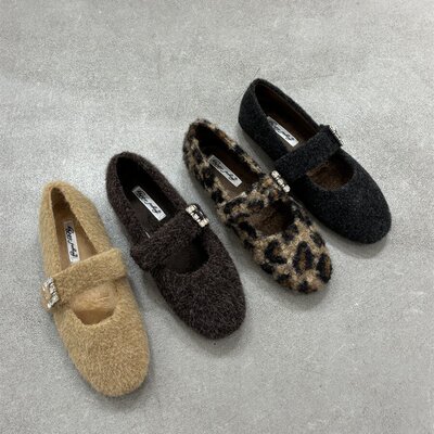 一脚蹬毛毛鞋女冬季外穿鞋子女鞋法式玛丽珍鞋加绒豆豆鞋平底单鞋