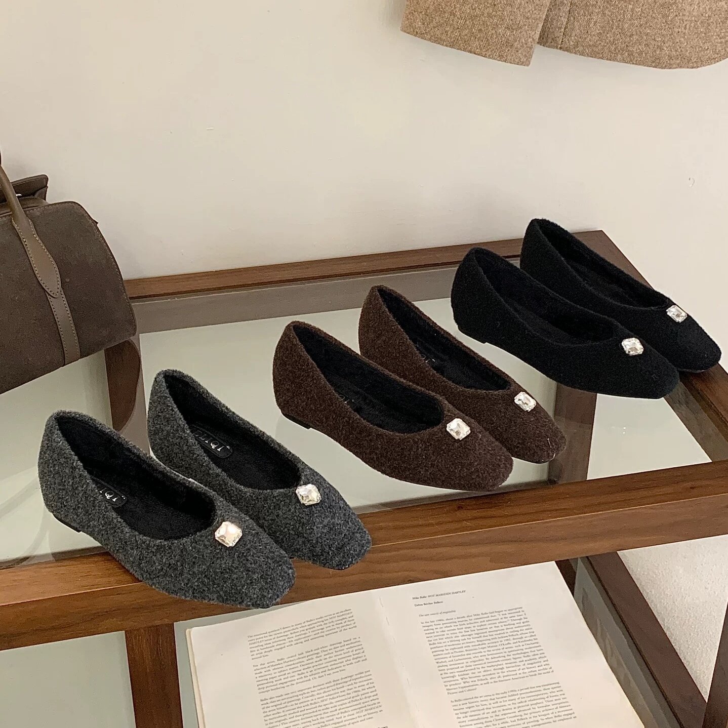 KELIO! 韩版毛毛鞋女2025年秋冬新款水钻方头内增高软底单鞋外穿