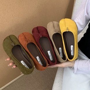 OKLEIBO晚晚风猪蹄鞋分趾鞋2025新款绒面韩版软底内增高单鞋女