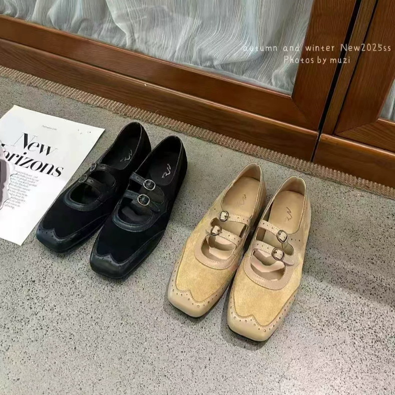 muzi 实拍舒适百搭通勤单鞋玛丽珍平底复古浅口休闲运动风女