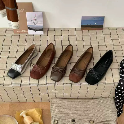 THEMANDAGO芒大果 复古精致蝴蝶结方头浅口单鞋通勤百搭舒适瓢鞋