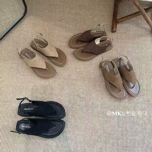 MIKELIN韩版复古真皮夹趾厚底人字凉鞋夏季外穿软底露趾夹脚凉鞋