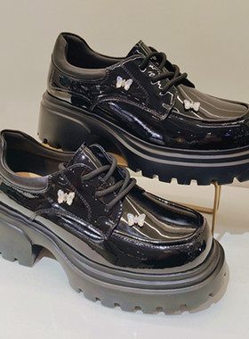 专柜发货HS242513哈森2024春季新款粗跟圆头休闲系带乐福鞋女单鞋