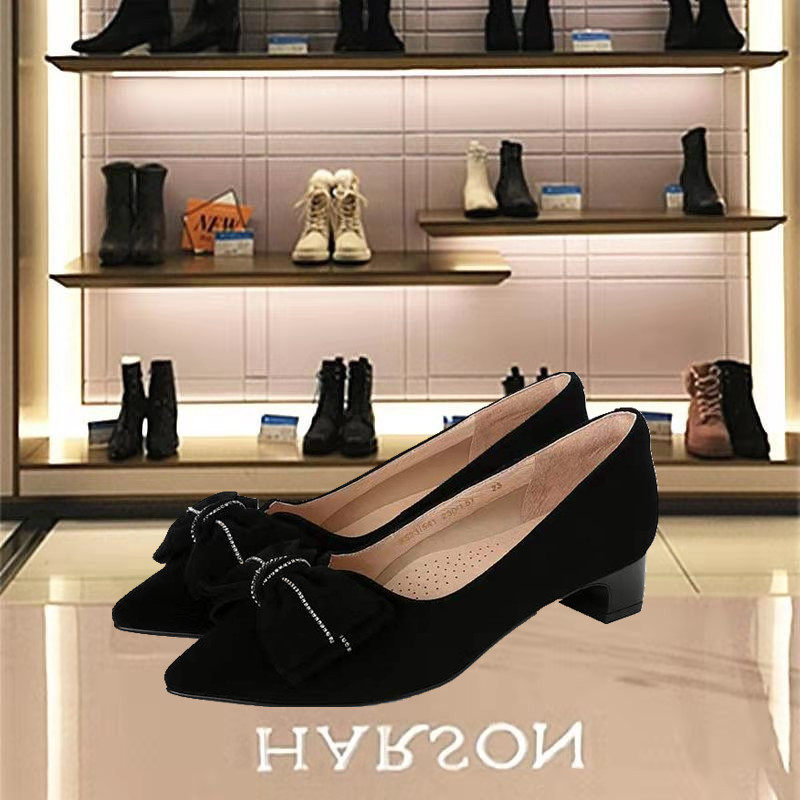 卡迪娜粗跟中跟蝴蝶结浅口女单鞋