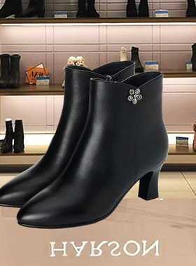 KA221528卡迪娜商场同款2022冬季新款细跟尖头欧美时尚水钻女短靴