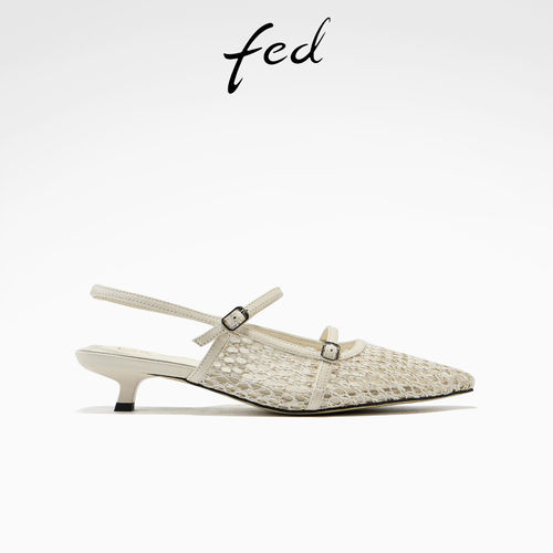 fed云编月履凉鞋夏季新款女鞋白色真皮穆勒鞋浅口单鞋女款YAB251