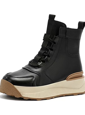 HA240605商场同款哈森2024年冬季新款平跟圆头休闲保暖厚底马丁靴
