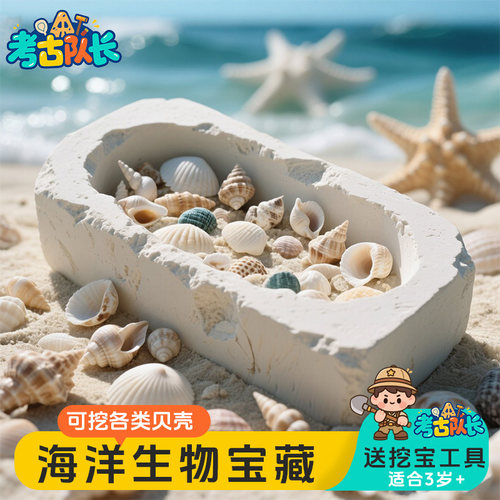 考古队长挖宝玩具海洋贝壳琥珀宝藏男女孩益智动手工儿童DIY礼物