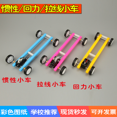 科技小制作儿童比赛拉线惯性DIY