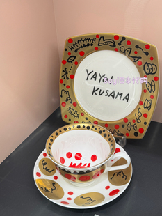 Sayi日本直邮草间弥生 六本木限定石川县手作骨瓷咖啡壶马克杯组