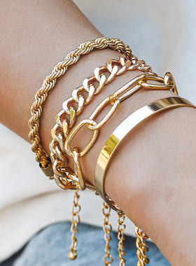 光滑混搭麻花链手饰套装