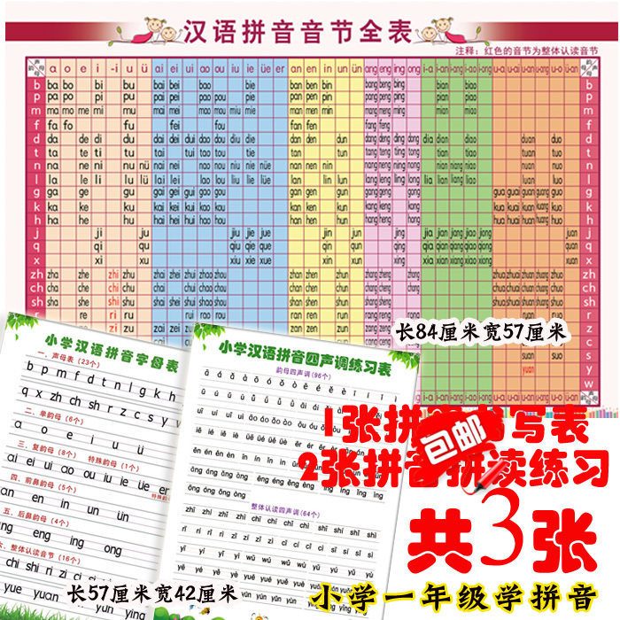 小学生拼音全表一年级声母韵母拼读汉语拼音音节挂图四线三格拼音