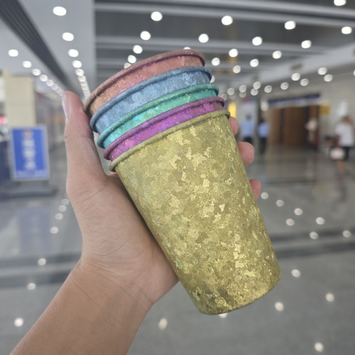 户外露营旅行随手杯纯钛加厚啤酒杯大冰花单层钛杯350ml