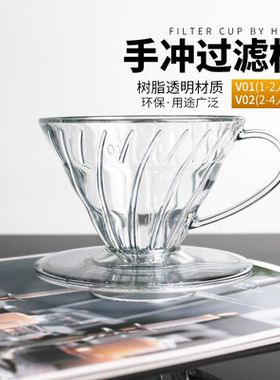 V60树脂透明过滤杯手冲单品咖啡锥形简约螺旋导流滴滤杯V01/V02
