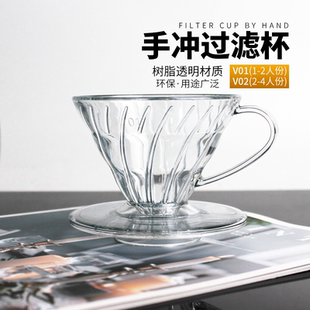 V60树脂透明过滤杯手冲单品咖啡锥形简约螺旋导流滴滤杯V01/V02