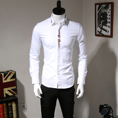 韩版 2025秋季 青年绣花白衬衣潮流 男长袖 修身 新款 商务休闲刺绣衬衫