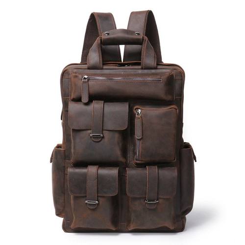 欧美复古男士真皮双肩包疯马皮登山旅行背包头层牛皮大容量电脑包