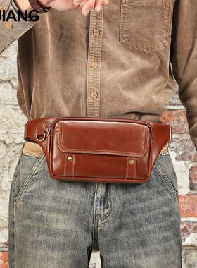 复古真皮男士腰包户外运动简约手机包男包休闲时尚个性包包斜挎包