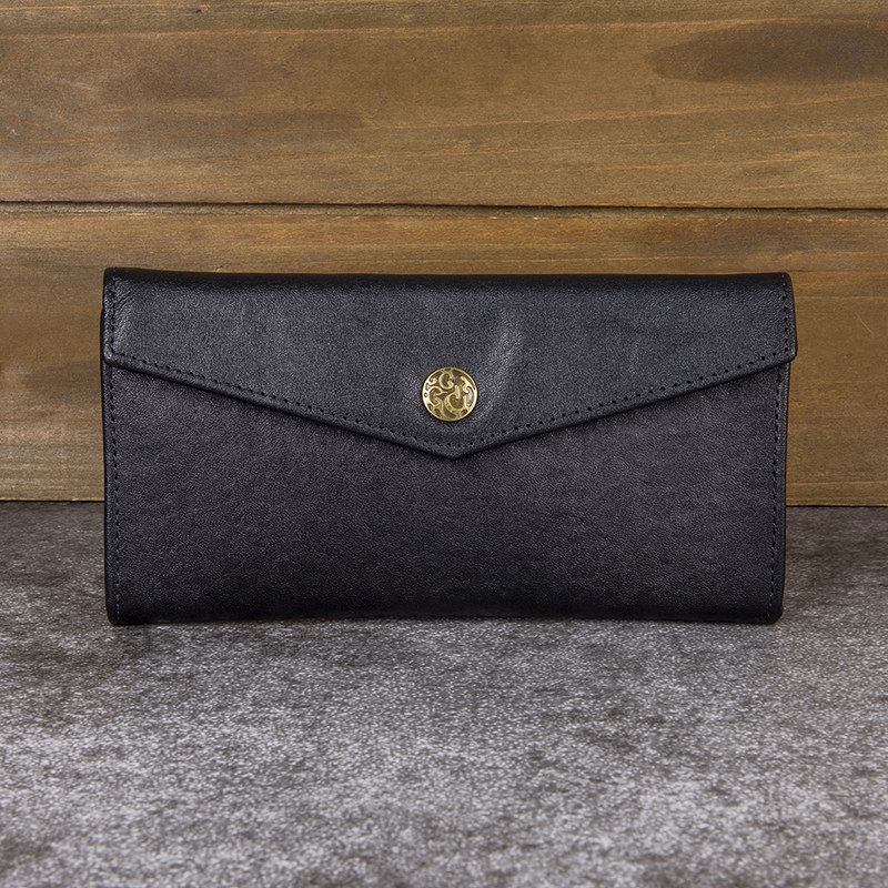 新款疯马皮男女士长款钱包两折真皮头层牛皮植鞣复古搭扣钱夹手包