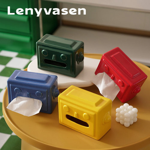 LENYVASEN创意机器人陶瓷纸巾盒