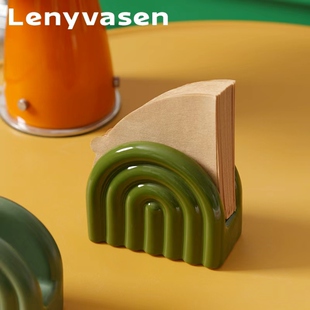 LENYVASEN 彩虹陶瓷餐巾架家用餐厅酒店咖啡厅餐巾座纸巾座收纳架