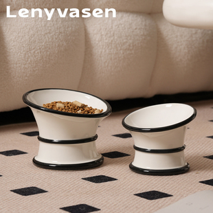 LENYVASEN 法式陶瓷宠物碗高脚斜口保护颈椎猫碗狗碗饮水碗猫食盆